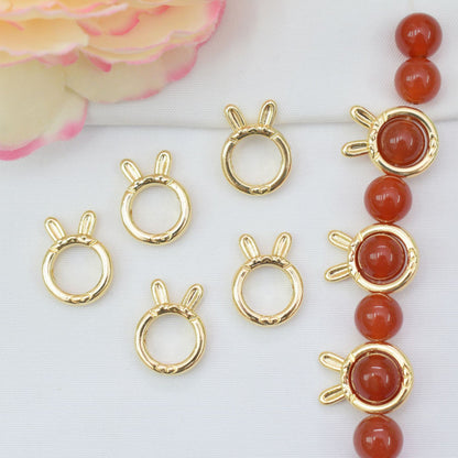 10PCS 14K Gold Filled Placer Gold Beads Collar Rabbit Silver Cute Circle Charm For Jewelry Making DIY Beads Doki Decor   