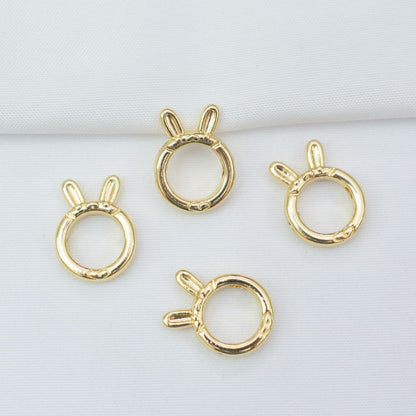 10PCS 14K Gold Filled Placer Gold Beads Collar Rabbit Silver Cute Circle Charm For Jewelry Making DIY Beads Doki Decor 14K Gold  