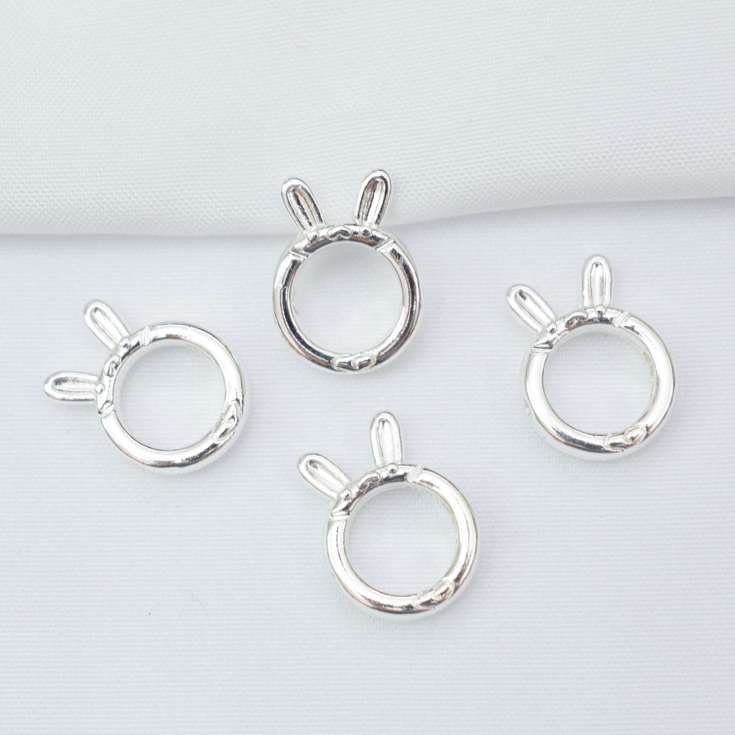 10PCS 14K Gold Filled Placer Gold Beads Collar Rabbit Silver Cute Circle Charm For Jewelry Making DIY Beads Doki Decor Silver  