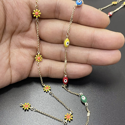 6.56 Feet/2M 14K Gold Filled Resin Devil's Eyes Daisy Flower Necklace Bracelet Chains Roll For Jewelry Making Kit Chains Doki Decor   