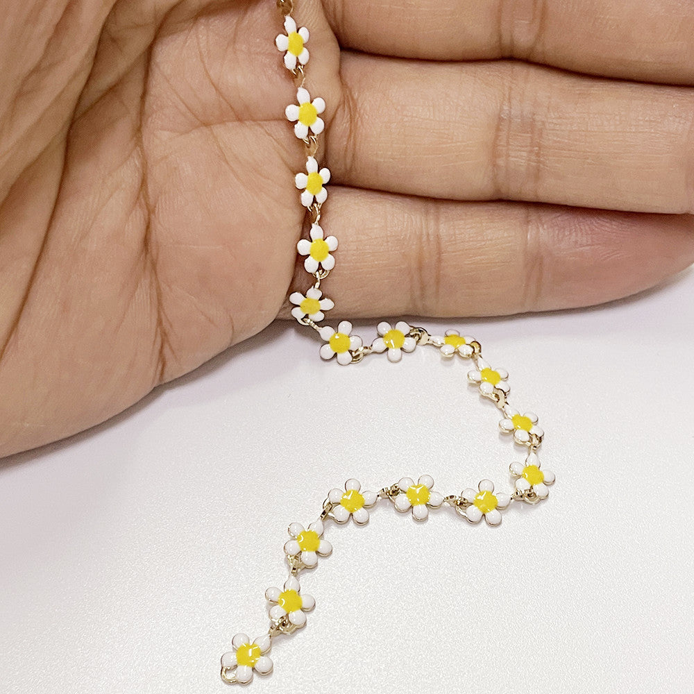 6.56 Feet/2M 14K Gold Filled Resin White Flower Necklace Bracelet Chains Roll For Jewelry Making Kit Chains Doki Decor   