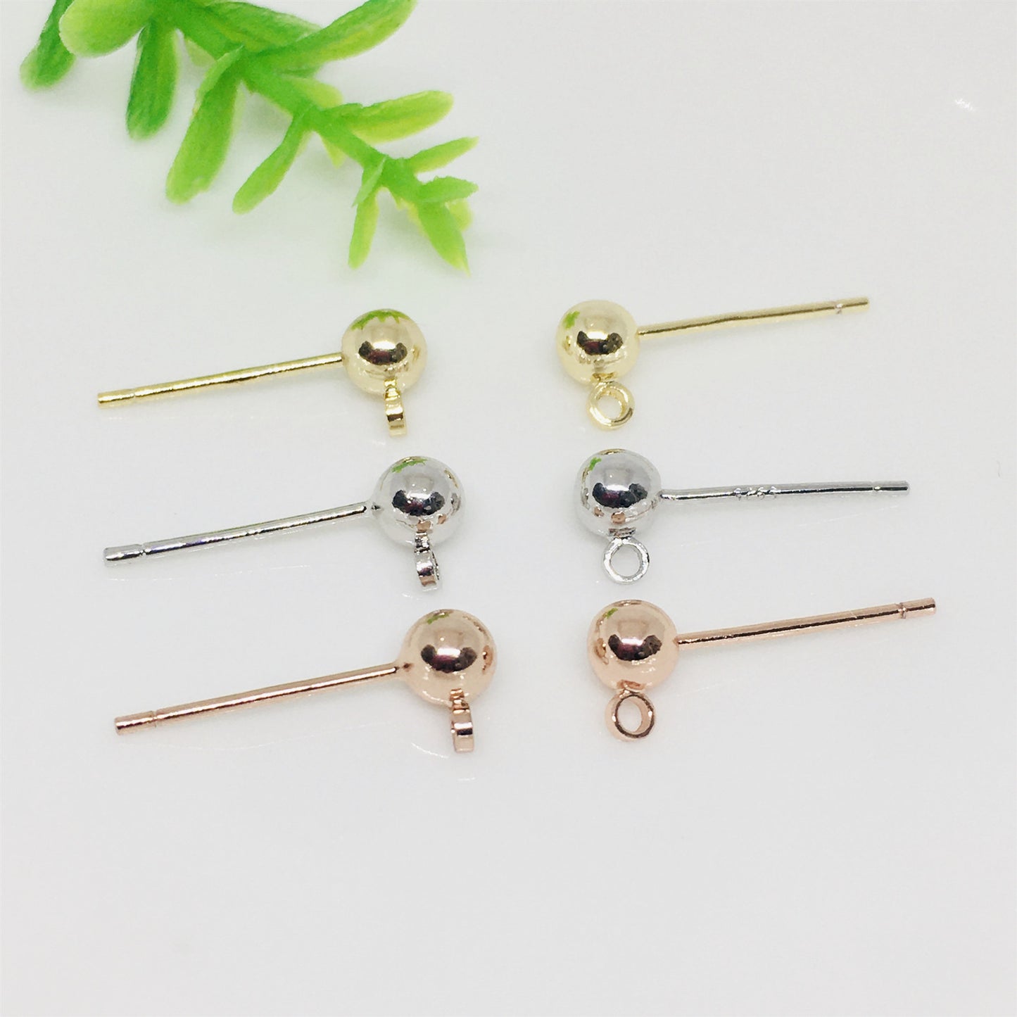 50PCS 14K Gold Filled S925 Earrings Studs Ball Bead With Loop 3mm 4mm 5mm White Gold Rose Gold Silver Earring Posts Blank Jewelry Components Earrings Studs Doki Decor   