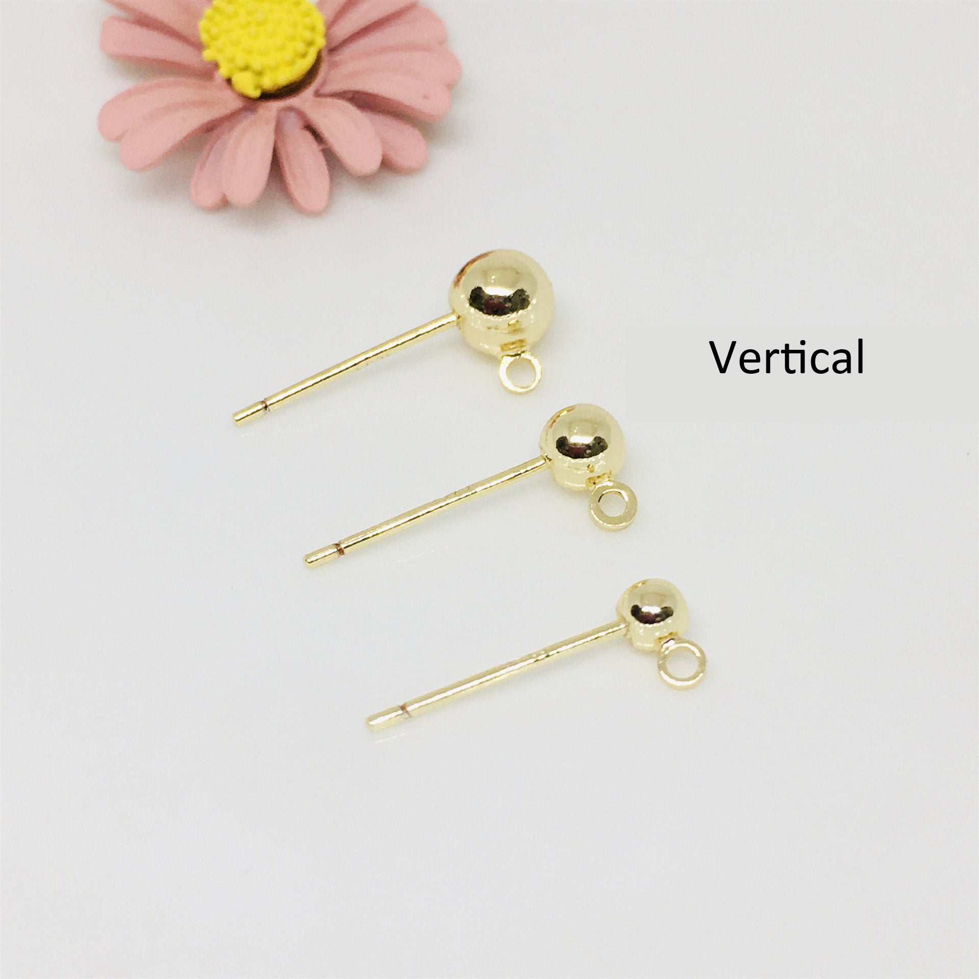 50PCS 14K Gold Filled S925 Earrings Studs Ball Bead With Loop 3mm 4mm 5mm White Gold Rose Gold Silver Earring Posts Blank Jewelry Components Earrings Studs Doki Decor   