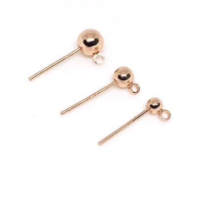 50PCS 14K Gold Filled S925 Earrings Studs Ball Bead With Loop 3mm 4mm 5mm White Gold Rose Gold Silver Earring Posts Blank Jewelry Components Earrings Studs Doki Decor   