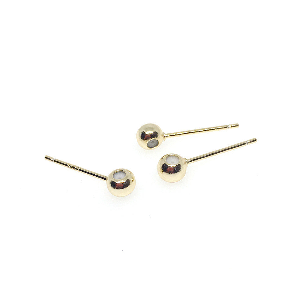 10PCS 14K Gold Filled S925 Earrings Studs Ball Bead With Rubber White Gold Rose Gold Earring Posts Blank For Jewelry Supplies Earrings Studs Doki Decor 14K Gold  