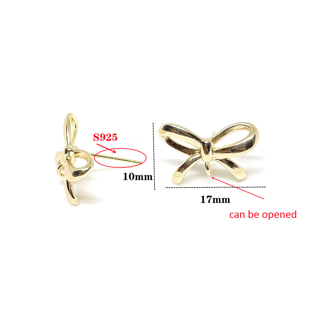 10PCS 14K Gold Filled S925 Earrings Studs Bow Tie With Loop White Gold Earring Posts Blank Jewelry Findings Earrings Studs Doki Decor   