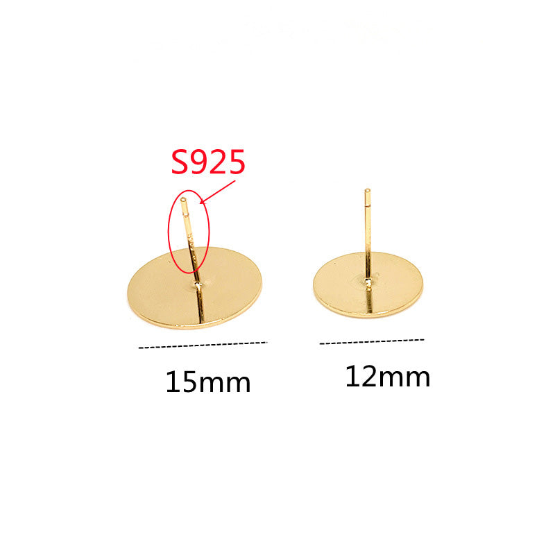 10PCS 14K Gold Filled S925 Earrings Studs Flat Tray 12mm 15mm Smooth White Gold Earring Posts Blank For Jewelry Supplies Earrings Studs Doki Decor   