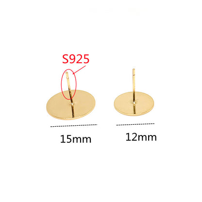 10PCS 14K Gold Filled S925 Earrings Studs Flat Tray 12mm 15mm Smooth White Gold Earring Posts Blank For Jewelry Supplies Earrings Studs Doki Decor   