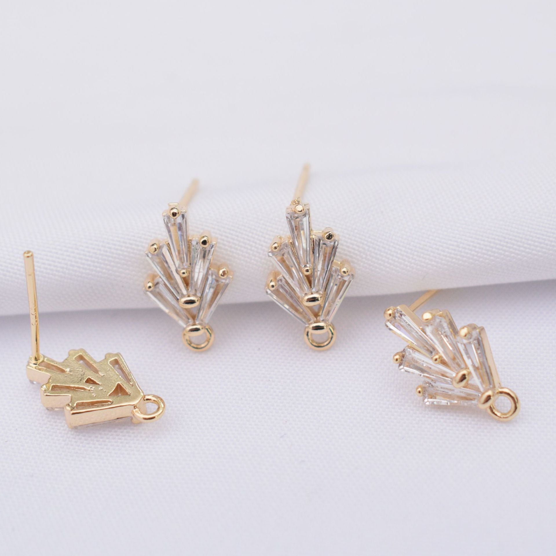 10PCS 14K Gold Filled S925 Earrings Studs Iceberg With Loop Rhinestone White Gold Earring Posts Blank For Jewelry Supplies Earrings Studs Doki Decor 14K Gold  