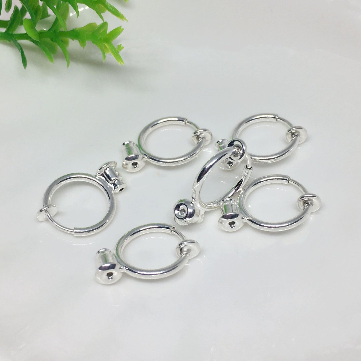 10PCS 14K Gold Filled Rubber Hoop Clip-On Earring Converter Spring Findings Components Pads White Gold Silver Clip-On Earrings Doki Decor Silver  