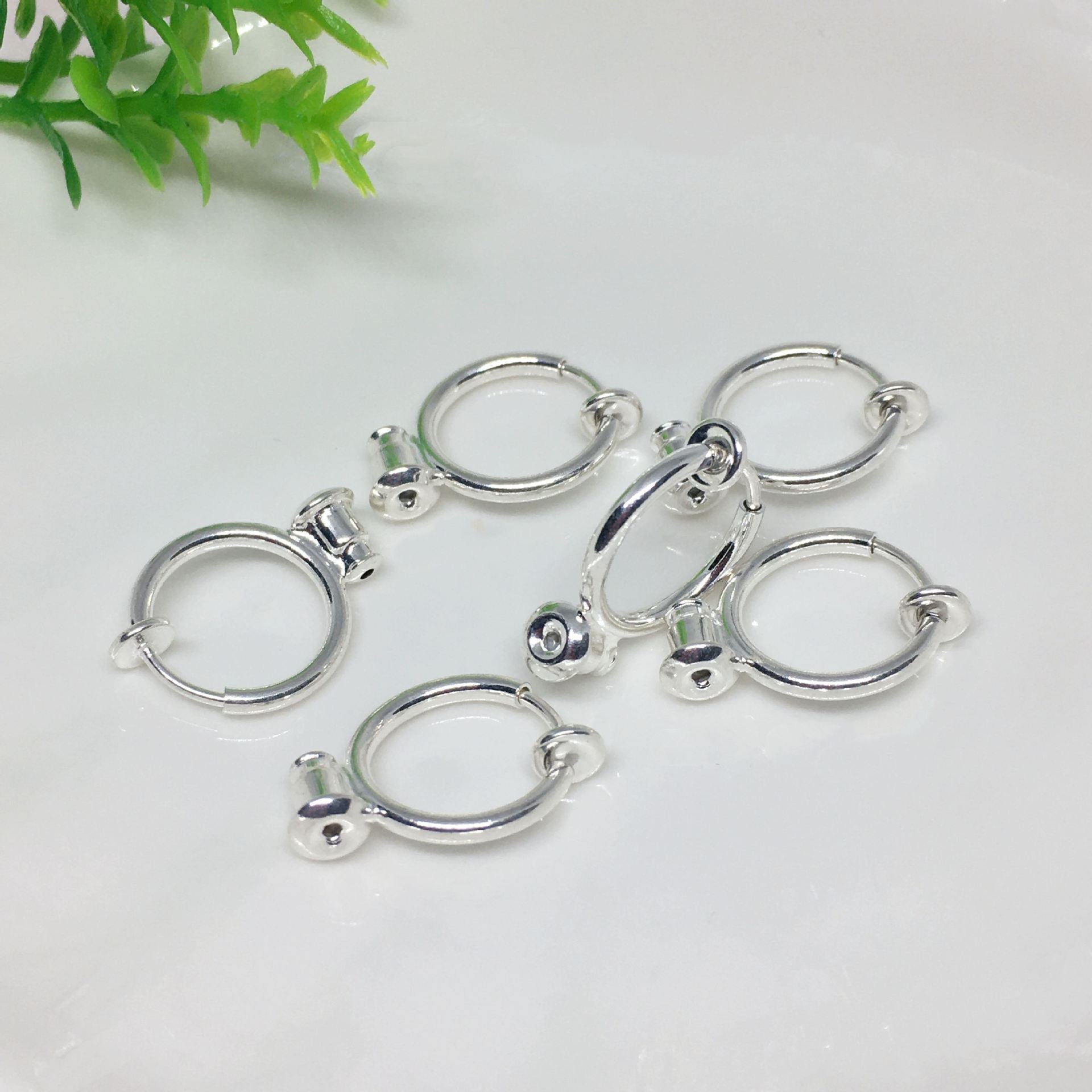 10PCS 14K Gold Filled Rubber Hoop Clip-On Earring Converter Spring Findings Components Pads White Gold Silver Clip-On Earrings Doki Decor Silver  