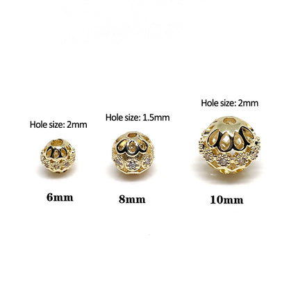 10PCS 14K Gold Filled Spacer Beads Hollow Ball Rhinestone Large Hole Charm For Jewelry Making DIY Beads Doki Decor   