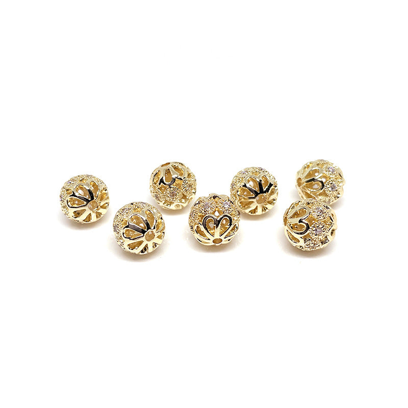 10PCS 14K Gold Filled Spacer Beads Hollow Ball Rhinestone Large Hole Charm For Jewelry Making DIY Beads Doki Decor 14K Gold  