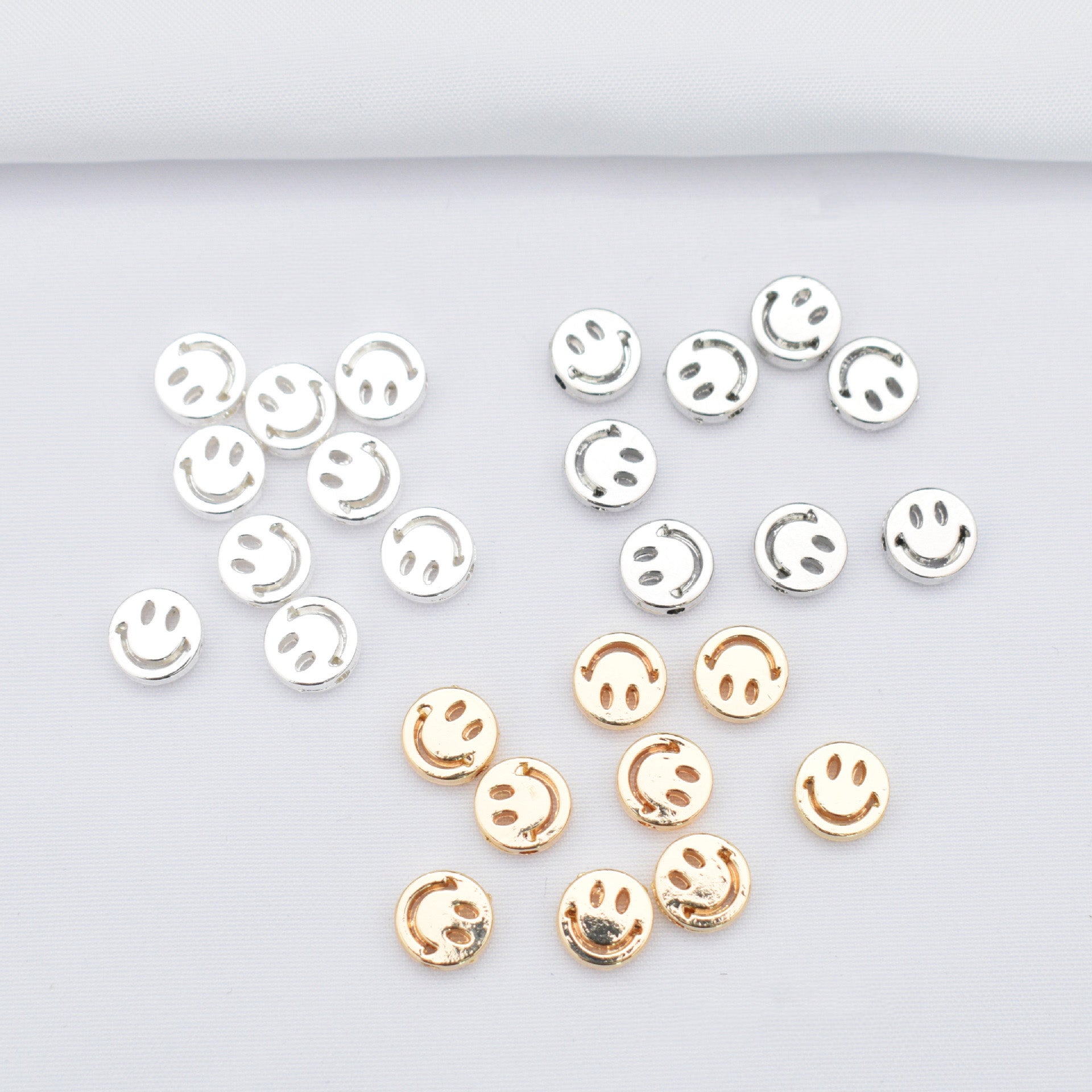 50PCS 14K Gold Filled Spacer Beads Smile Face Circle Hollow Silver White Gold Charm For Jewelry Making DIY Beads Doki Decor   