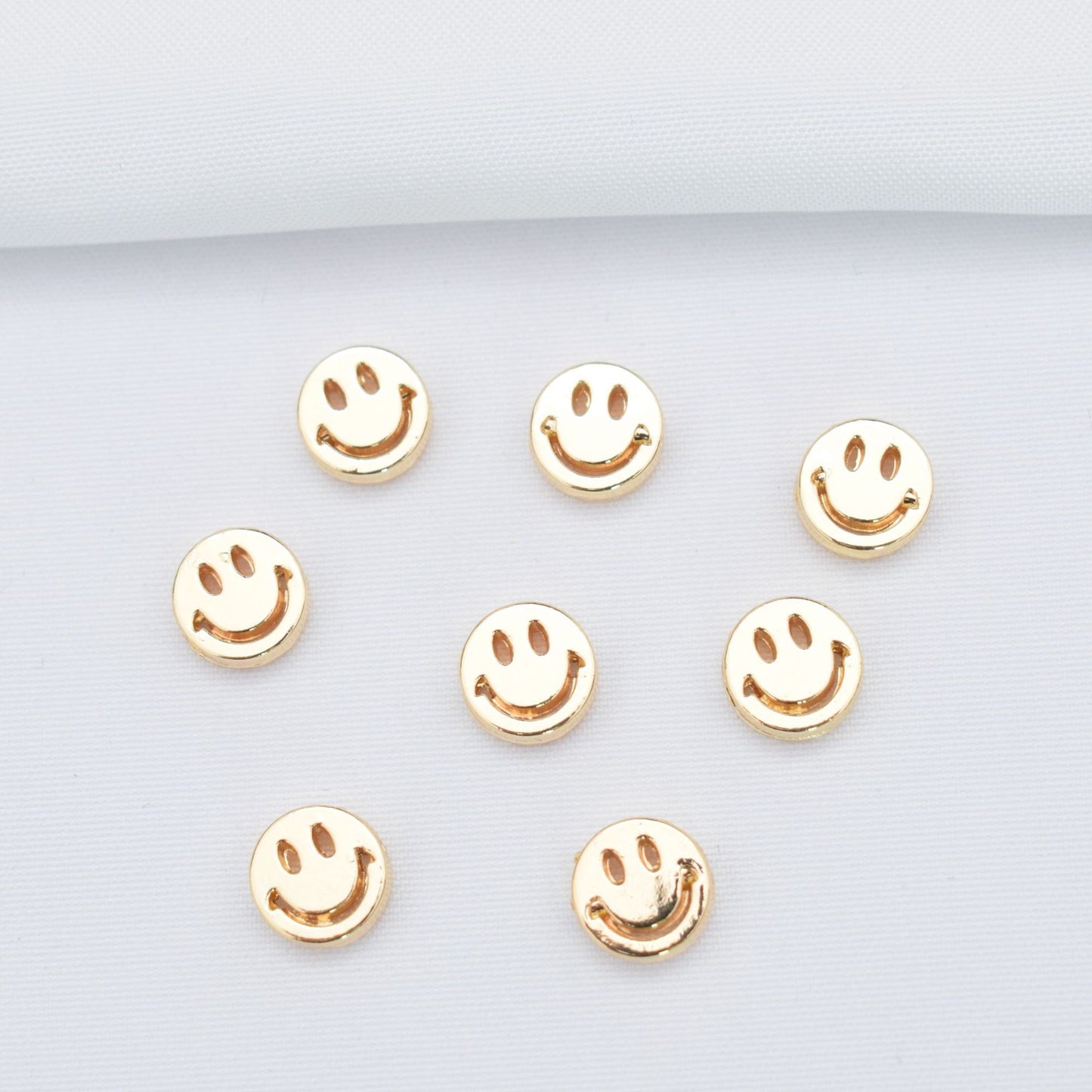 50PCS 14K Gold Filled Spacer Beads Smile Face Circle Hollow Silver White Gold Charm For Jewelry Making DIY Beads Doki Decor 14K Gold  