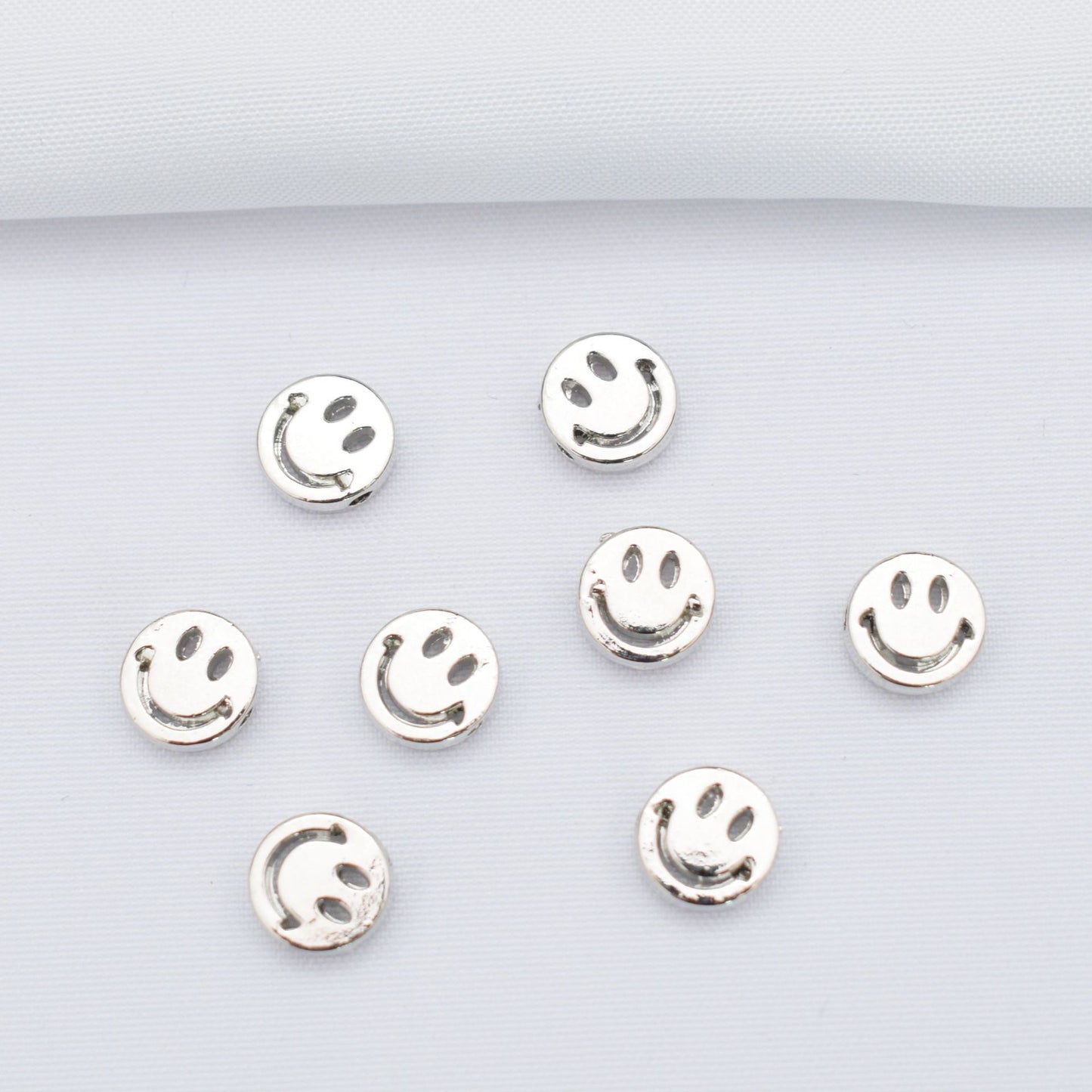 50PCS 14K Gold Filled Spacer Beads Smile Face Circle Hollow Silver White Gold Charm For Jewelry Making DIY Beads Doki Decor White Gold  