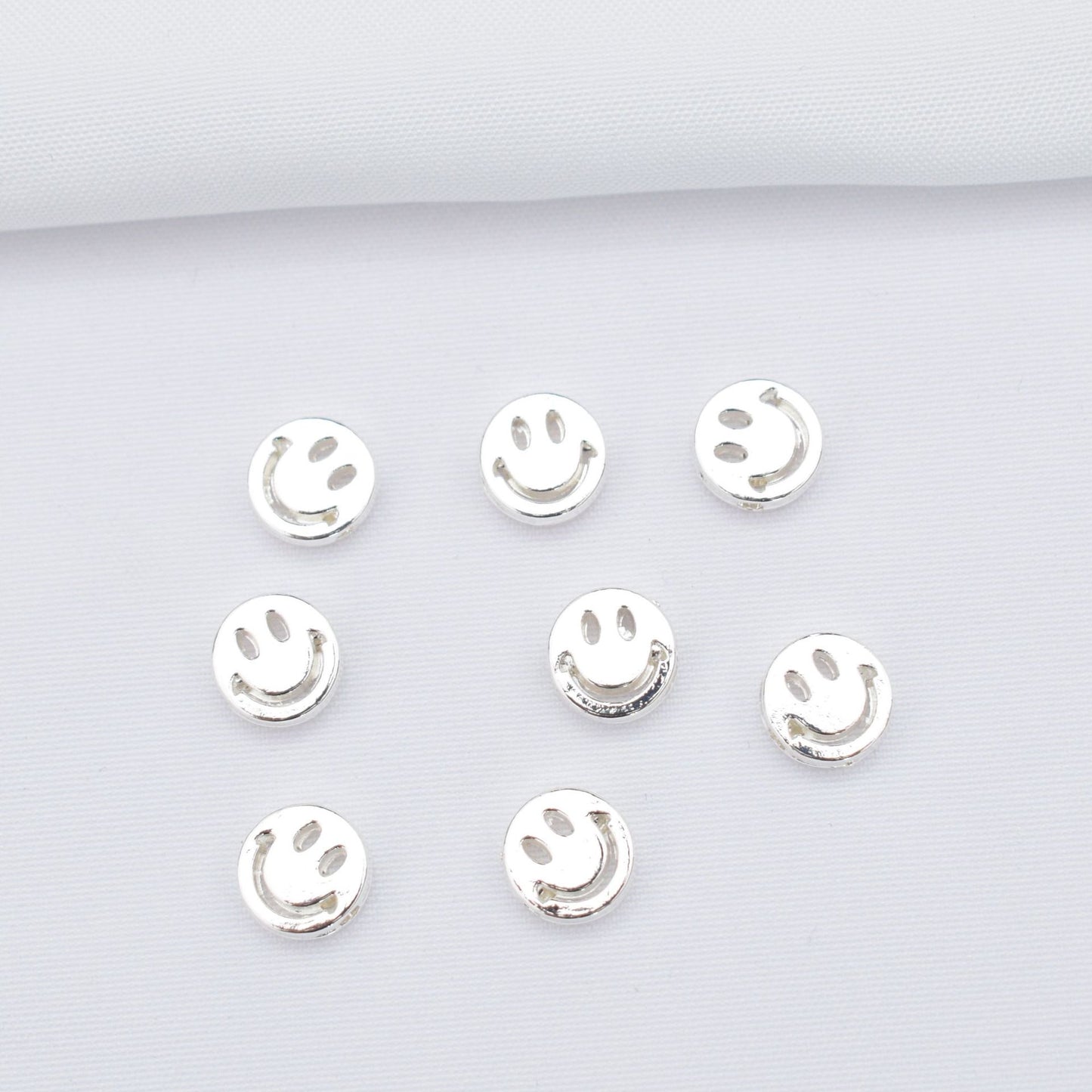 50PCS 14K Gold Filled Spacer Beads Smile Face Circle Hollow Silver White Gold Charm For Jewelry Making DIY Beads Doki Decor Silver  