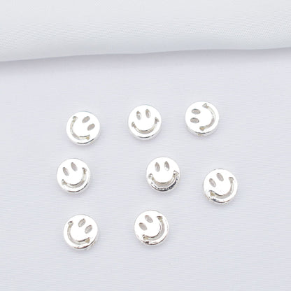 50PCS 14K Gold Filled Spacer Beads Smile Face Circle Hollow Silver White Gold Charm For Jewelry Making DIY Beads Doki Decor Silver  