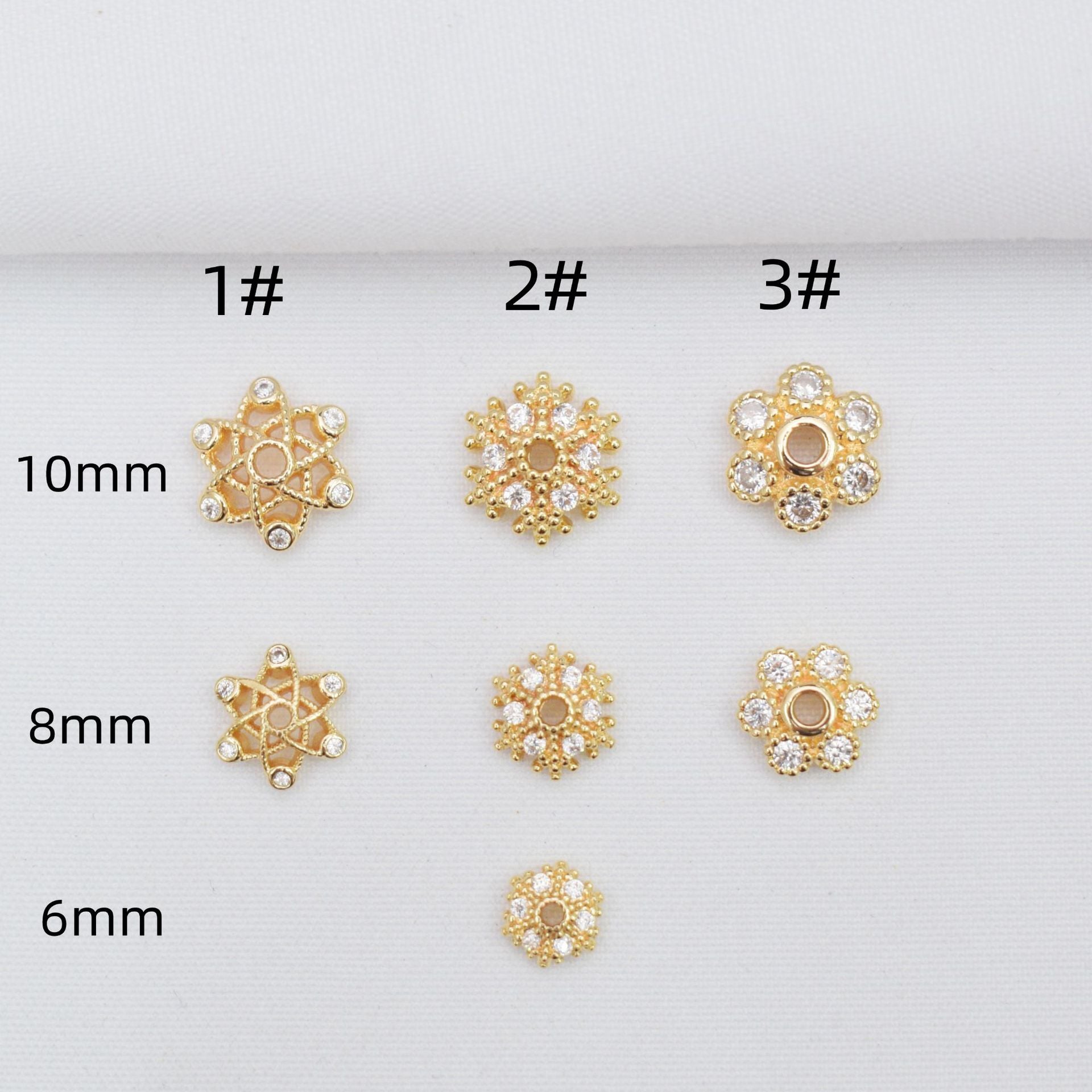 10PCS 14K Gold Filled Spacer Beads Snowflake Flower Hollow Rhinestone Flat Large Hole Rose Gold Silver Charm For Jewelry Making DIY Beads Doki Decor   