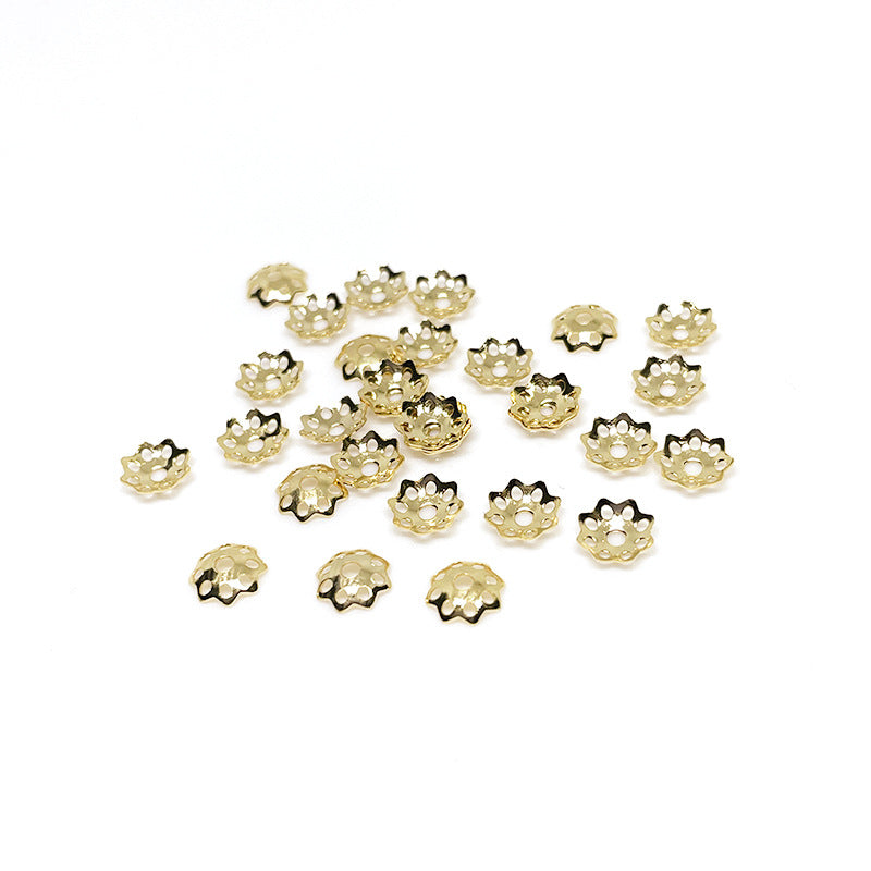 100PCS 14K Gold Filled Spacer Beads Tray Flower Hollow Silver Charm For Jewelry Making DIY Beads Doki Decor   