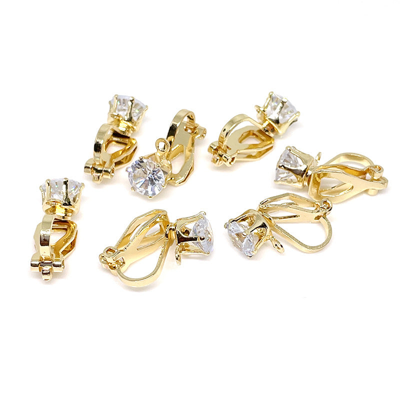 10PCS 14K Gold Filled Zircon Diamond Clip-On Earring Converter Findings Components Pads Frog White Gold Rose Gold Clip-On Earrings Doki Decor 14K Gold  