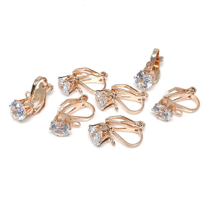 10PCS 14K Gold Filled Zircon Diamond Clip-On Earring Converter Findings Components Pads Frog White Gold Rose Gold Clip-On Earrings Doki Decor Rose Gold  