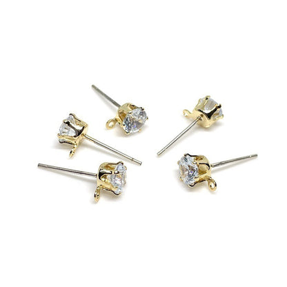 10PCS 14K Gold Filled S925 Earrings Studs Rhinestone Zircon 4mm 5mm Earring Posts Blank For Jewelry Supplies Earrings Studs Doki Decor   