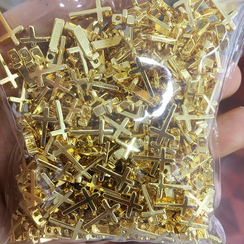 50PCS 18K Gold Filled Beads Pendants Cross White Gold Dangle Charm For Jewelry Making DIY Pendants Doki Decor   