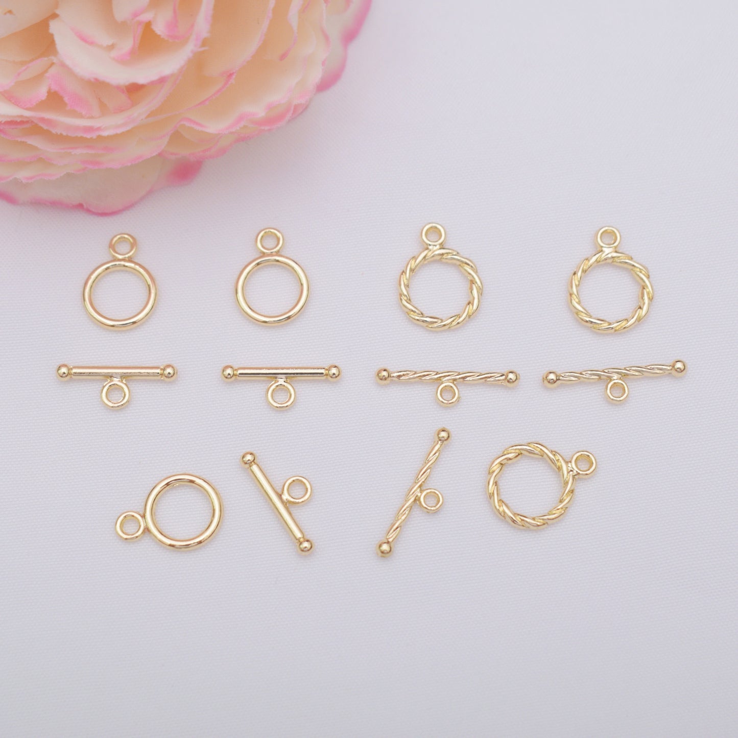 10 Sets 18K Gold Filled OT Clasps Toggle Clasps Smooth Twist With Loop For Jewelry Making Finding Kits Repair Clasps Doki Decor   