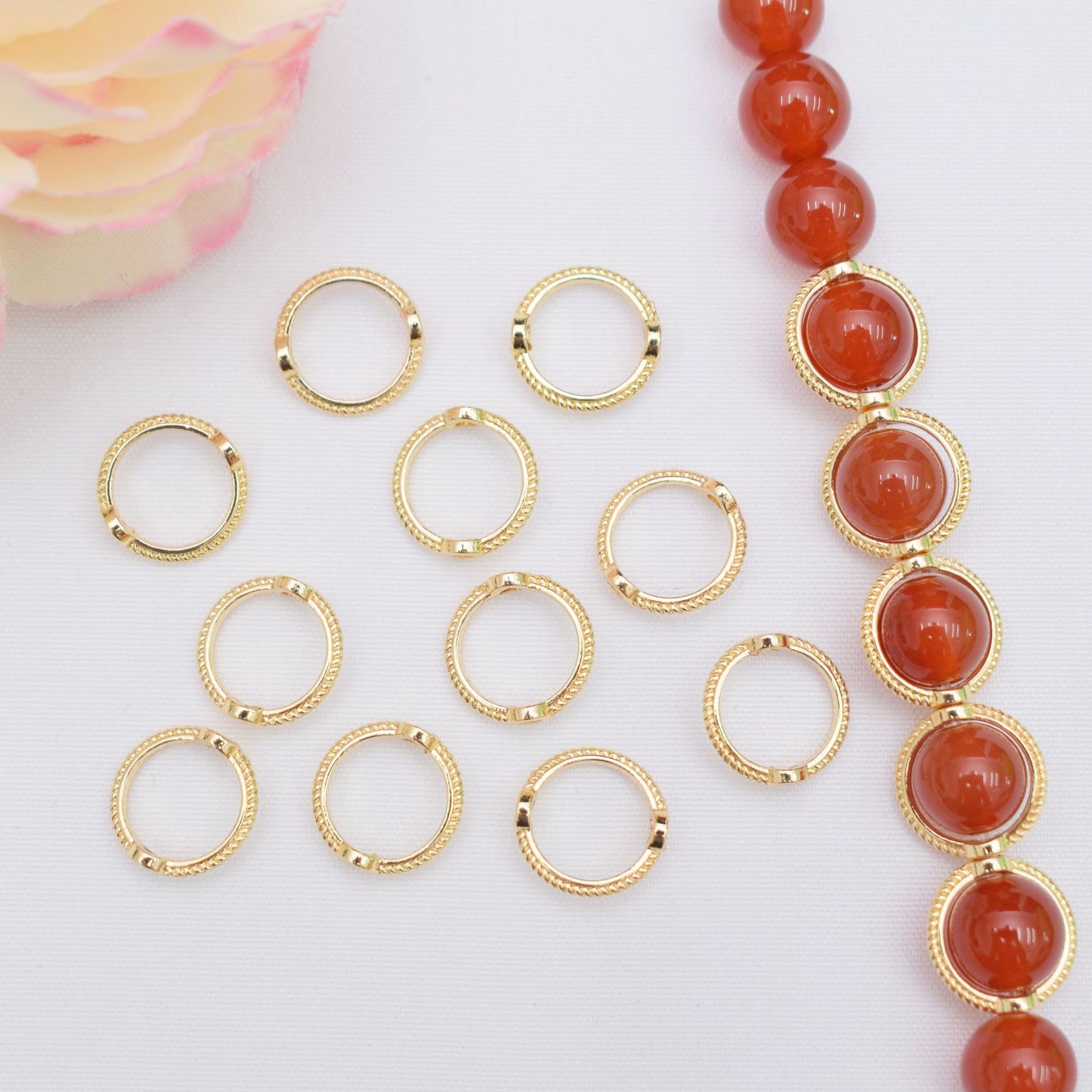 50PCS 18K Gold Filled Beads Collar Pattern Circle Round With Holes Silver For Jewelry Making DIY Beads Doki Decor   