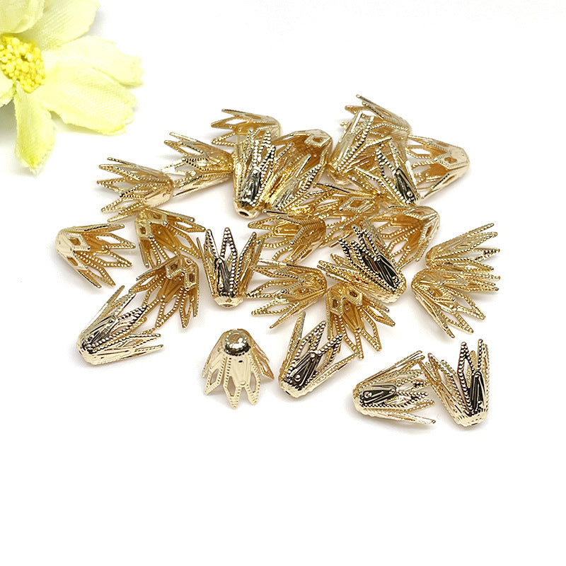 100PCS 18K Gold Filled Beads Pearls Tray Flower Hollow With Hole Charm For Jewelry Making DIY Beads Doki Decor   