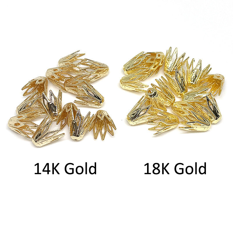 100PCS 18K Gold Filled Beads Pearls Tray Flower Hollow With Hole Charm For Jewelry Making DIY Beads Doki Decor   