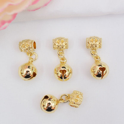 10PCS 18K Gold Filled Large Hole Beads Pendants Bell Ring Dangle Drop Charm For Jewelry Making DIY Pendants Doki Decor   