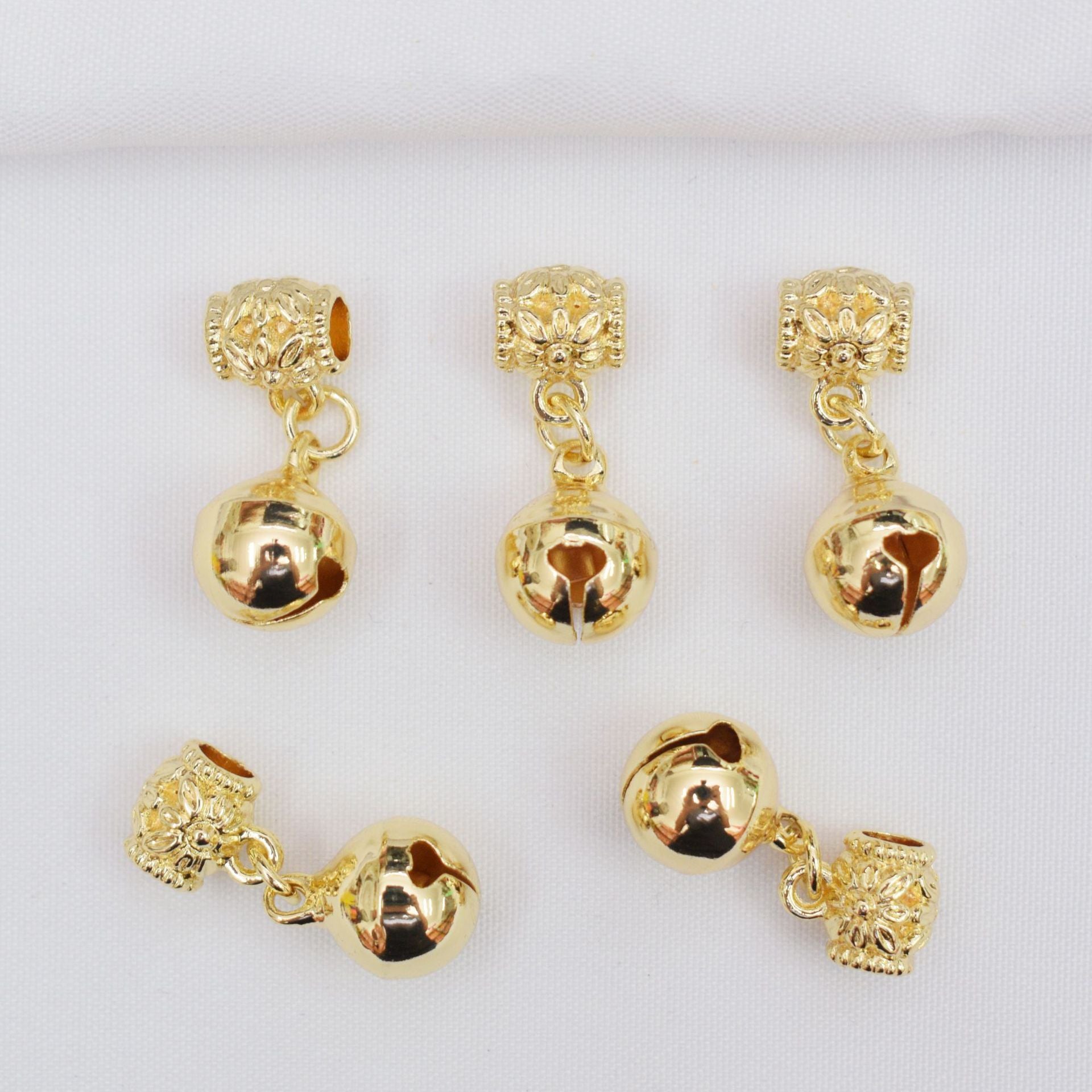 10PCS 18K Gold Filled Large Hole Beads Pendants Bell Ring Dangle Drop Charm For Jewelry Making DIY Pendants Doki Decor 14K Gold  