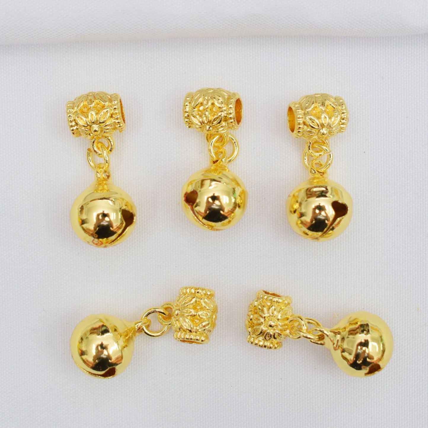 10PCS 18K Gold Filled Large Hole Beads Pendants Bell Ring Dangle Drop Charm For Jewelry Making DIY Pendants Doki Decor 18K Gold  