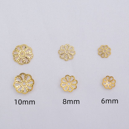 100PCS 18K Gold Filled Spacer Beads Tray Flower Hollow Bowl Flat Rose Gold Silver Large Hole For Jewelry Making DIY Beads Doki Decor   