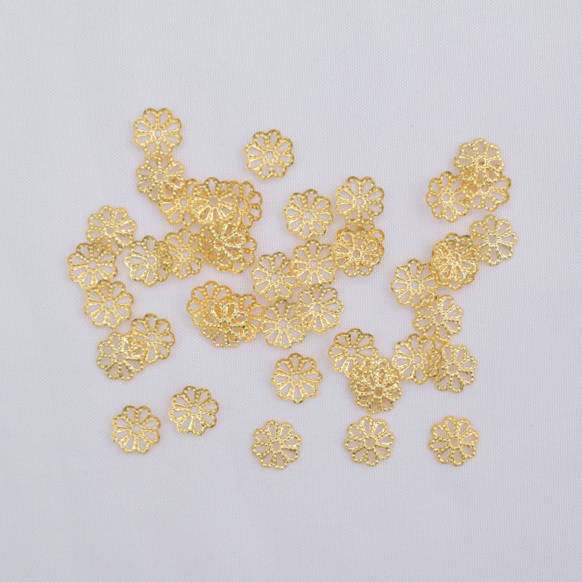 100PCS 18K Gold Filled Spacer Beads Tray Flower Hollow Bowl Flat Rose Gold Silver Large Hole For Jewelry Making DIY Beads Doki Decor   