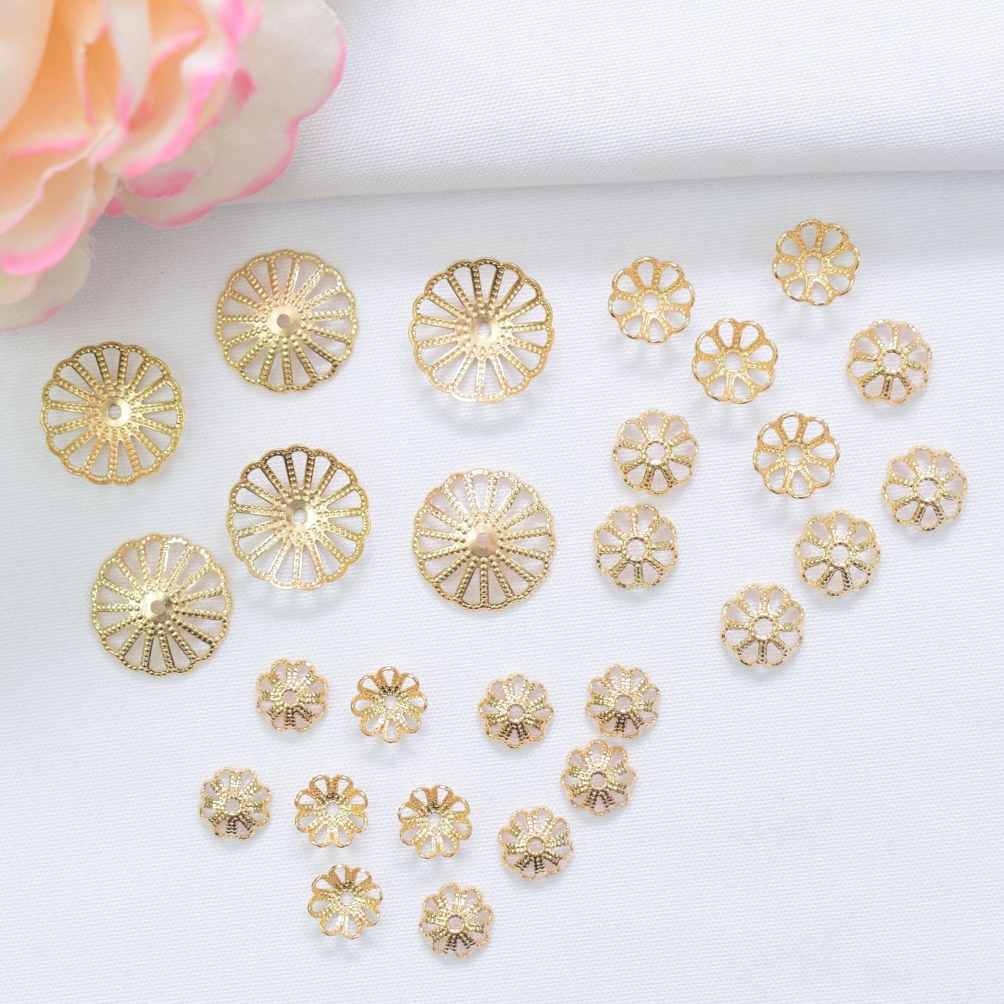 100PCS 18K Gold Filled Spacer Beads Tray Flower Hollow Silver Charm For Jewelry Making DIY Beads Doki Decor   