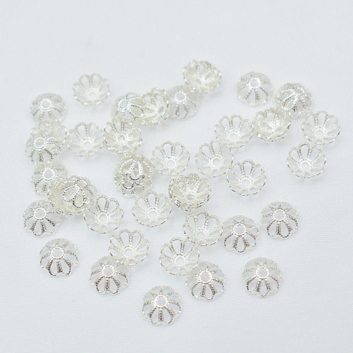 100PCS 18K Gold Filled Spacer Beads Tray Flower Hollow Silver Charm For Jewelry Making DIY Beads Doki Decor   