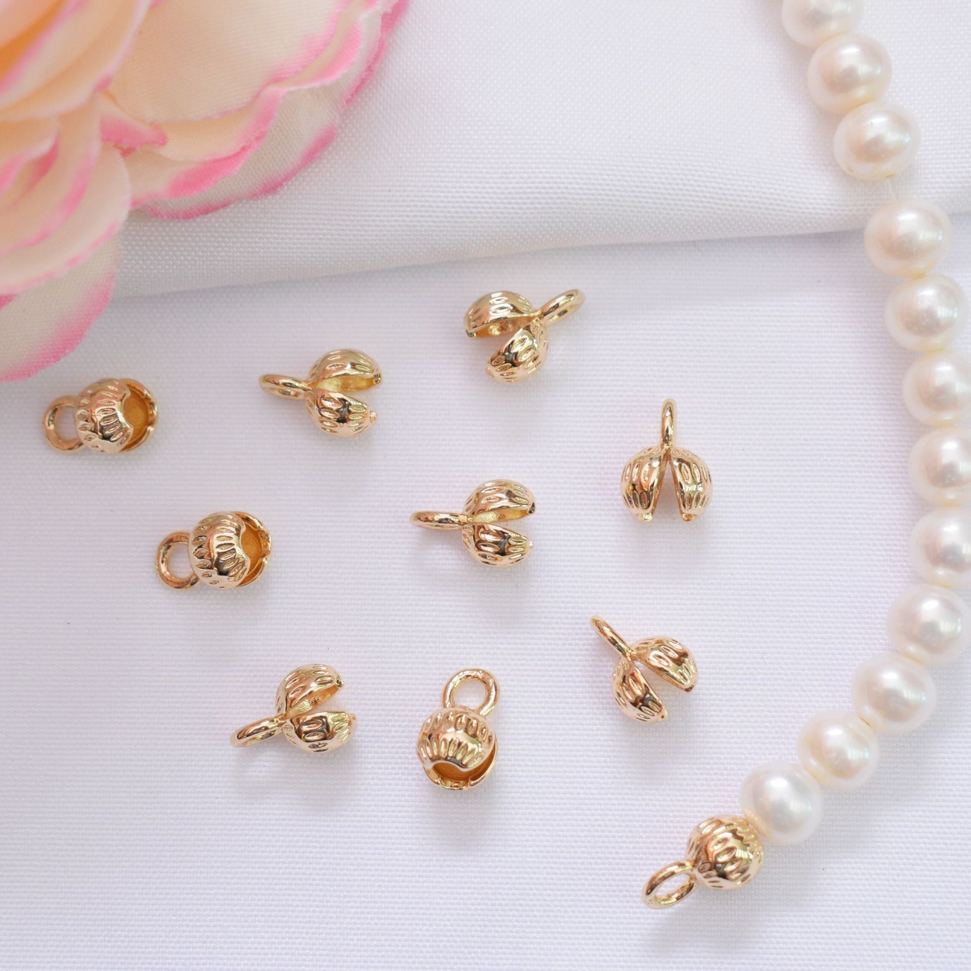 20PCS 18K Gold Filled Bud Clasps Beads Pearls Wrapped With Loop White Gold Silver For Jewelry Making Finding Kits Repair Clasps Doki Decor   