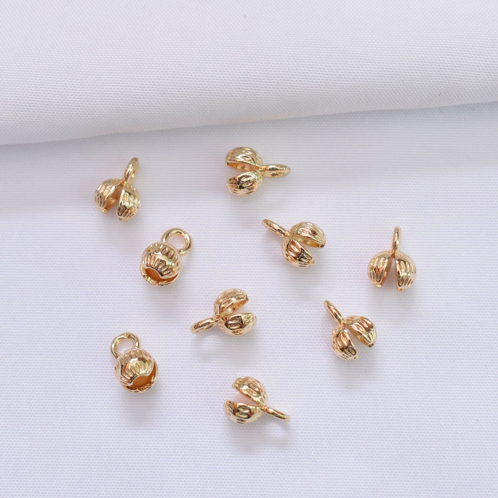 20PCS 18K Gold Filled Bud Clasps Beads Pearls Wrapped With Loop White Gold Silver For Jewelry Making Finding Kits Repair Clasps Doki Decor 14K Gold  