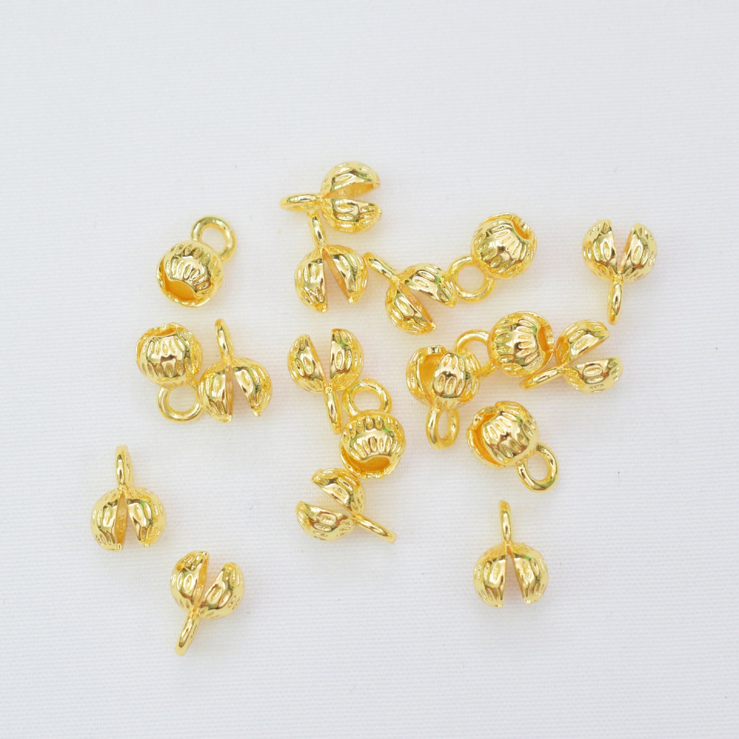 20PCS 18K Gold Filled Bud Clasps Beads Pearls Wrapped With Loop White Gold Silver For Jewelry Making Finding Kits Repair Clasps Doki Decor 18K Gold  