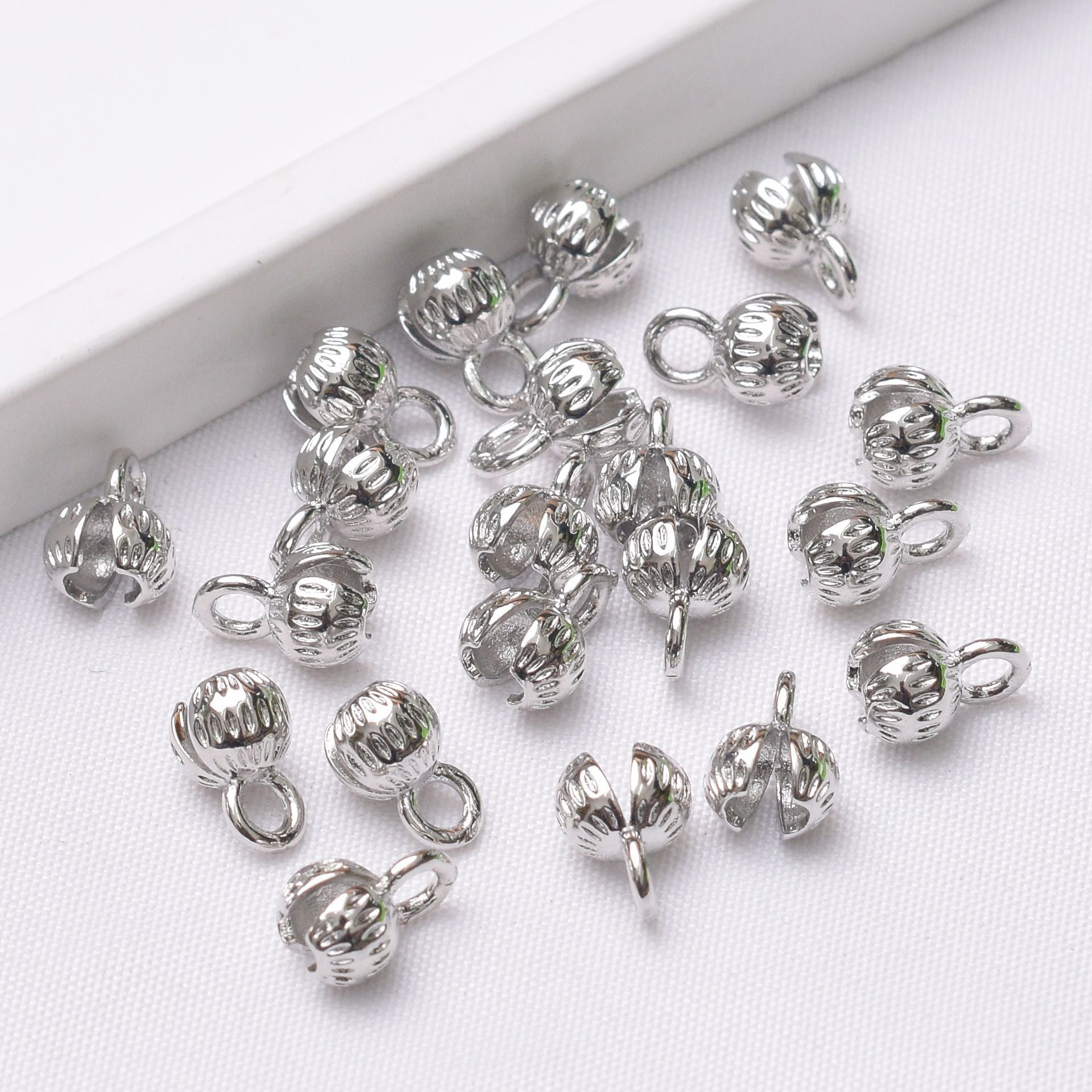 20PCS 18K Gold Filled Bud Clasps Beads Pearls Wrapped With Loop White Gold Silver For Jewelry Making Finding Kits Repair Clasps Doki Decor White Gold  