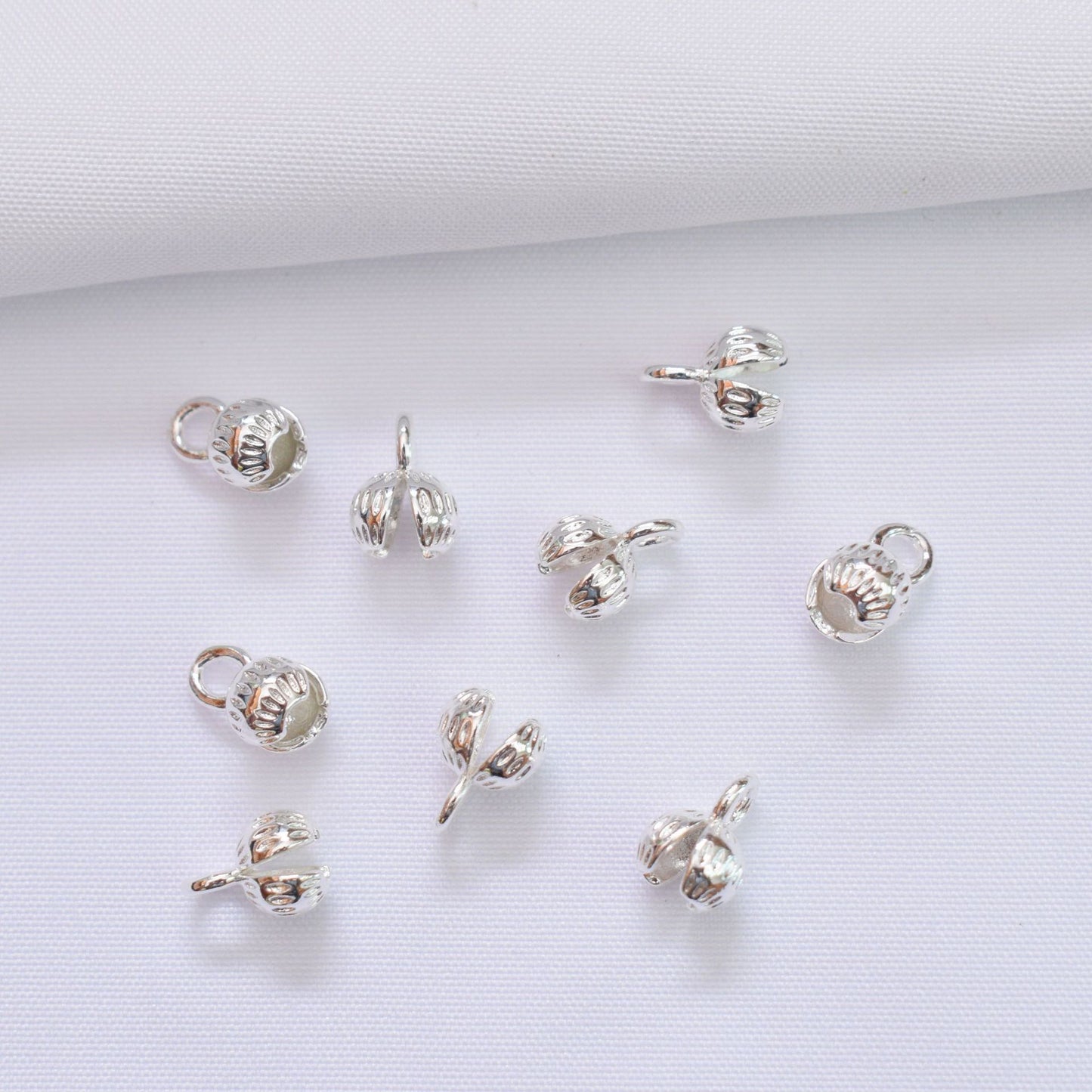 20PCS 18K Gold Filled Bud Clasps Beads Pearls Wrapped With Loop White Gold Silver For Jewelry Making Finding Kits Repair Clasps Doki Decor Silver  