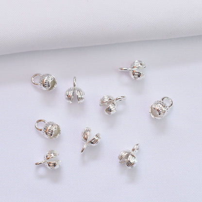 20PCS 18K Gold Filled Bud Clasps Beads Pearls Wrapped With Loop White Gold Silver For Jewelry Making Finding Kits Repair Clasps Doki Decor Silver  