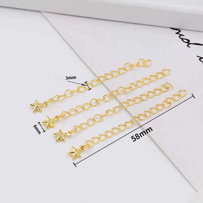 50PCS 18K Gold Filled Chain Extenders Waterdrop Star Heart Rose Leaf S925 Necklace Bracelet Chains White Gold For Jewelry Making Kit Chains Doki Decor 18K Gold Star 