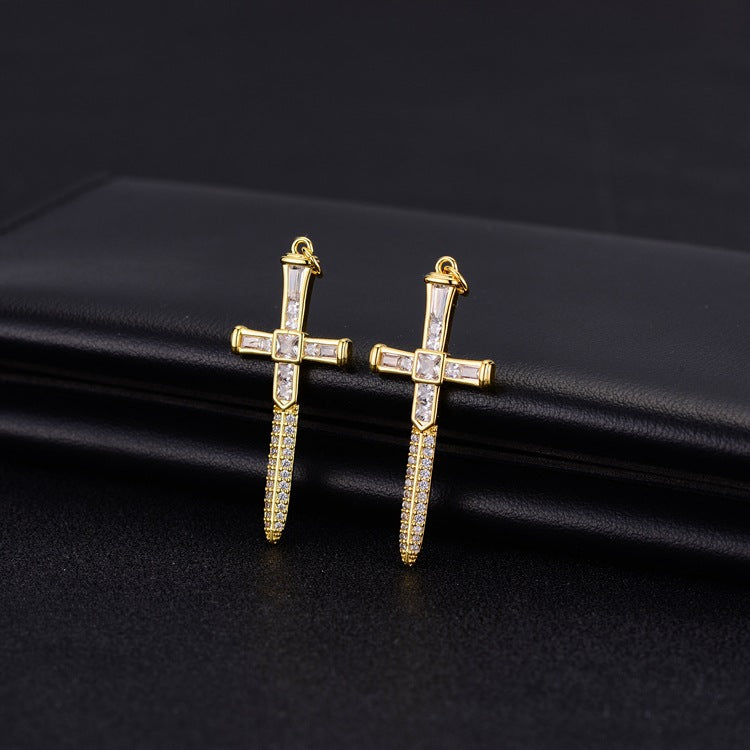 18K Gold Filled Pendants Cross Sword Rhinestone Charms Jewelry Making Findings Supplies Pendants Doki Decor   