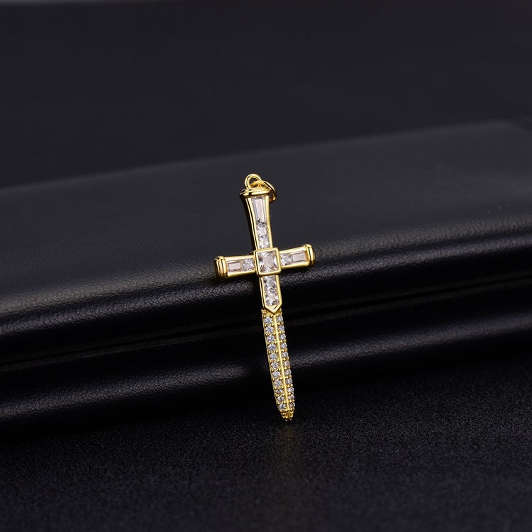 18K Gold Filled Pendants Cross Sword Rhinestone Charms Jewelry Making Findings Supplies Pendants Doki Decor   