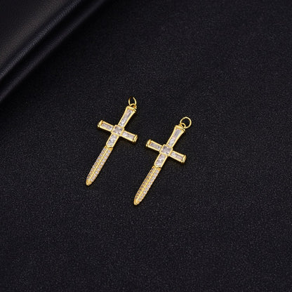 18K Gold Filled Pendants Cross Sword Rhinestone Charms Jewelry Making Findings Supplies Pendants Doki Decor   