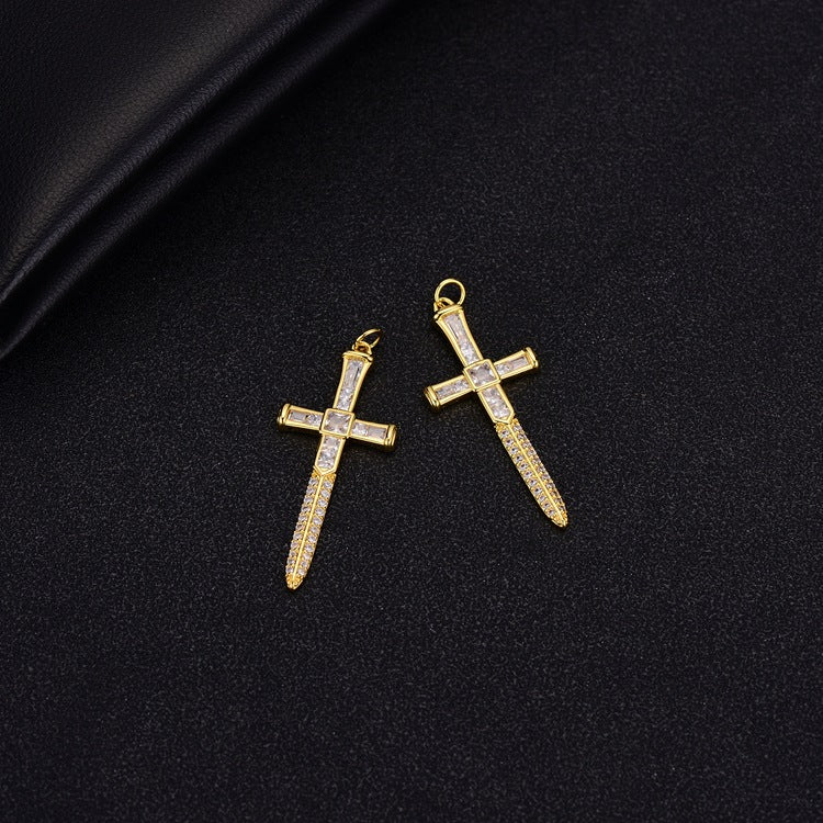 18K Gold Filled Pendants Cross Sword Rhinestone Charms Jewelry Making Findings Supplies Pendants Doki Decor   